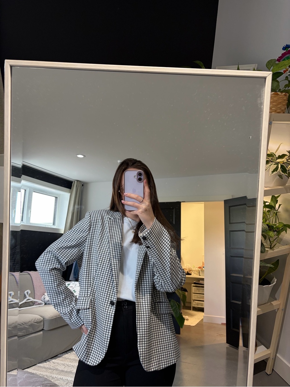 Checked Blazer Jacket - Black & White